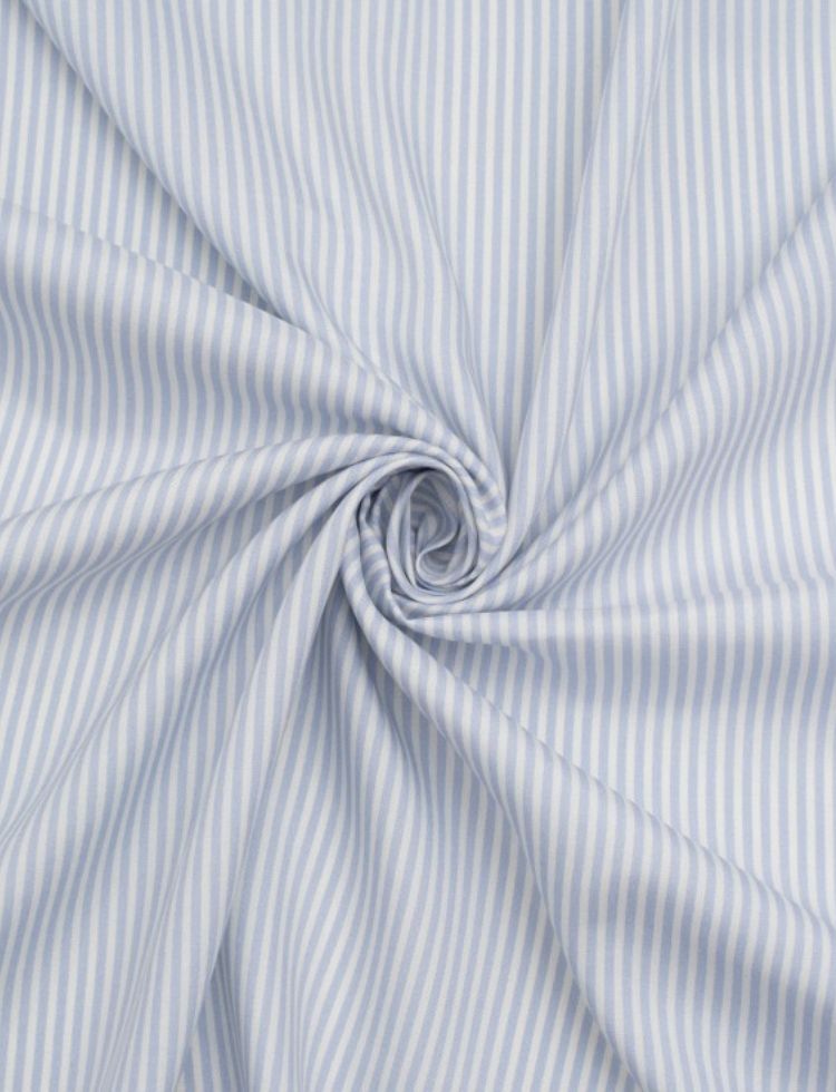 Minerva Core Range Pinstripe 100% Silk Shirting POD Fabric Blue & Ivory