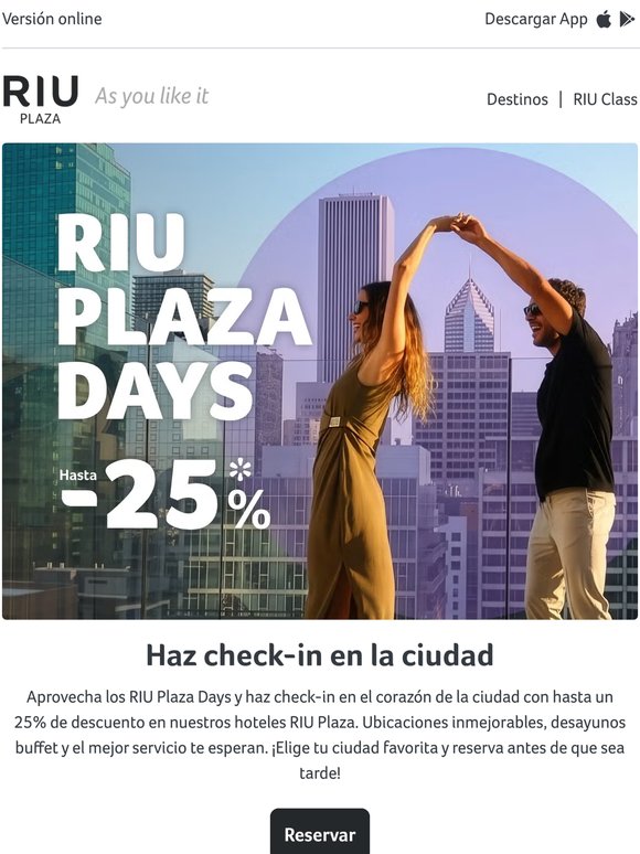 Hasta -25%* con los RIU Plaza Days