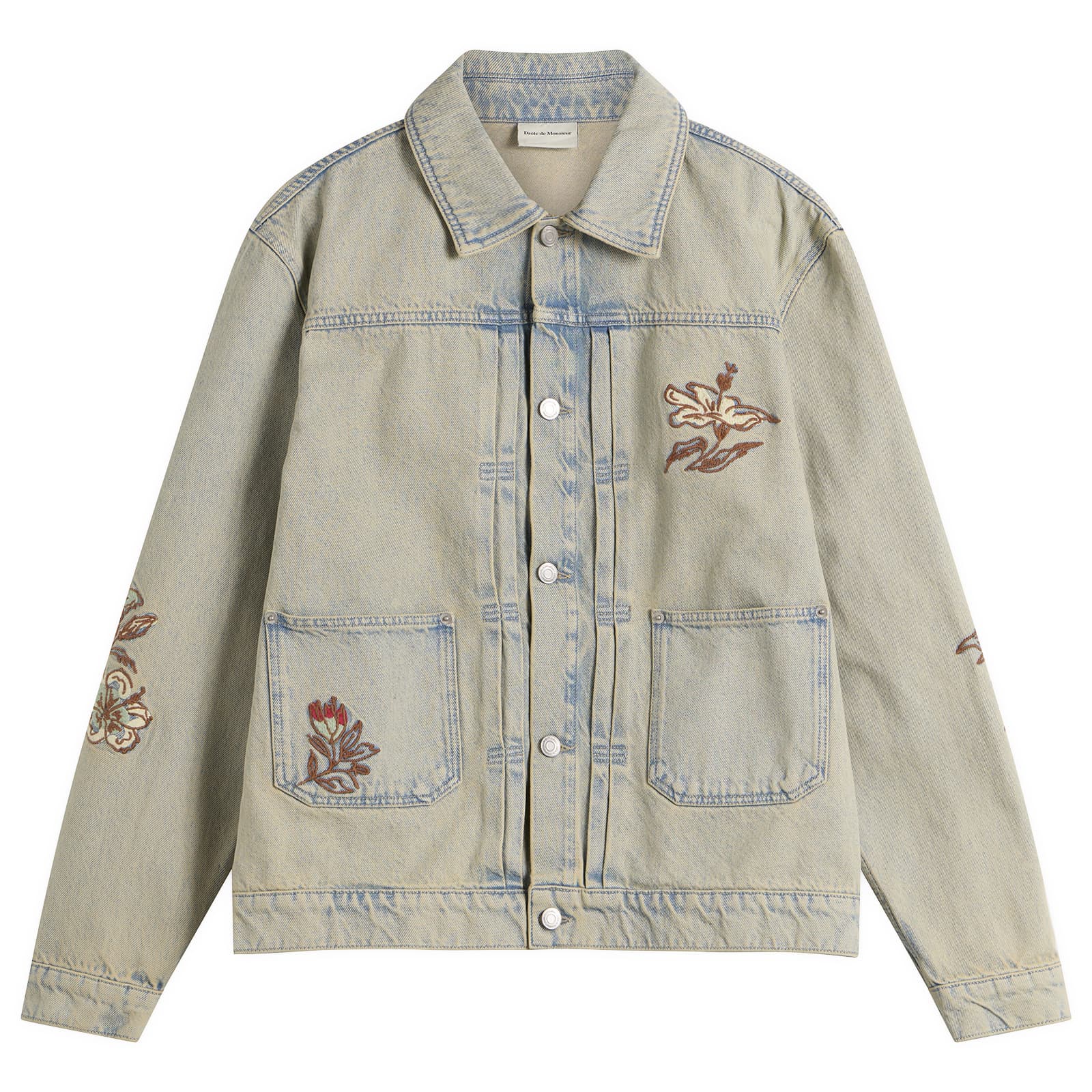 Drôle de Monsieur Embroidered Flowers Patch Denim Jacket