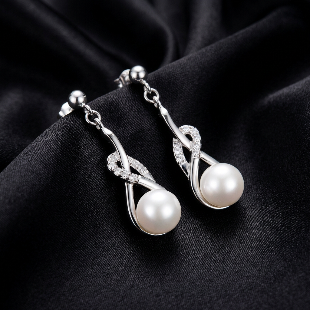 Boucles d'oreilles Pendantes Argent Perle de Culture et Oxyde de zirconium