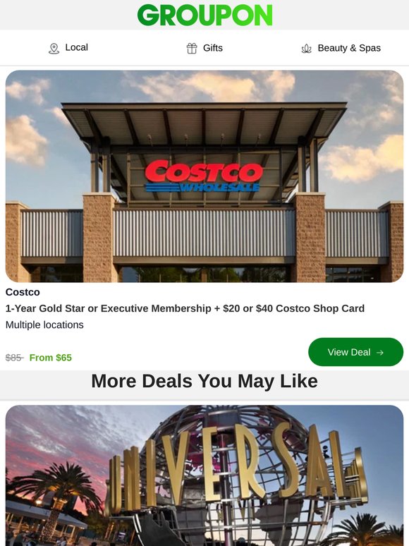 Costco Membership + $45 Shop Card from $65
