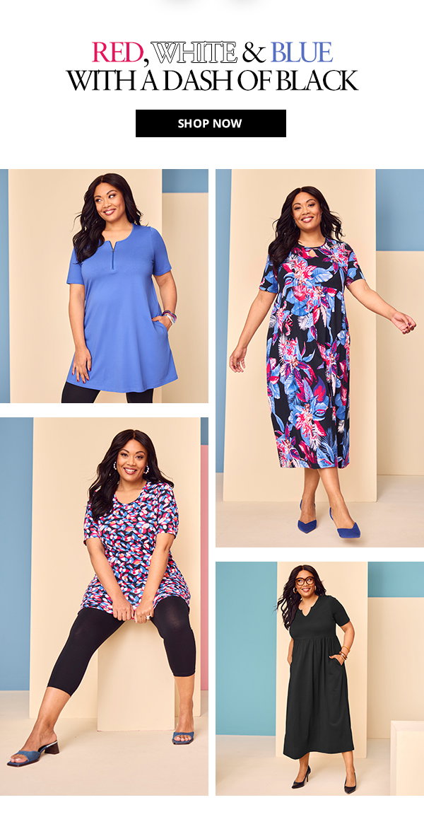 Red, white & blue with a dash of black. Shop now.