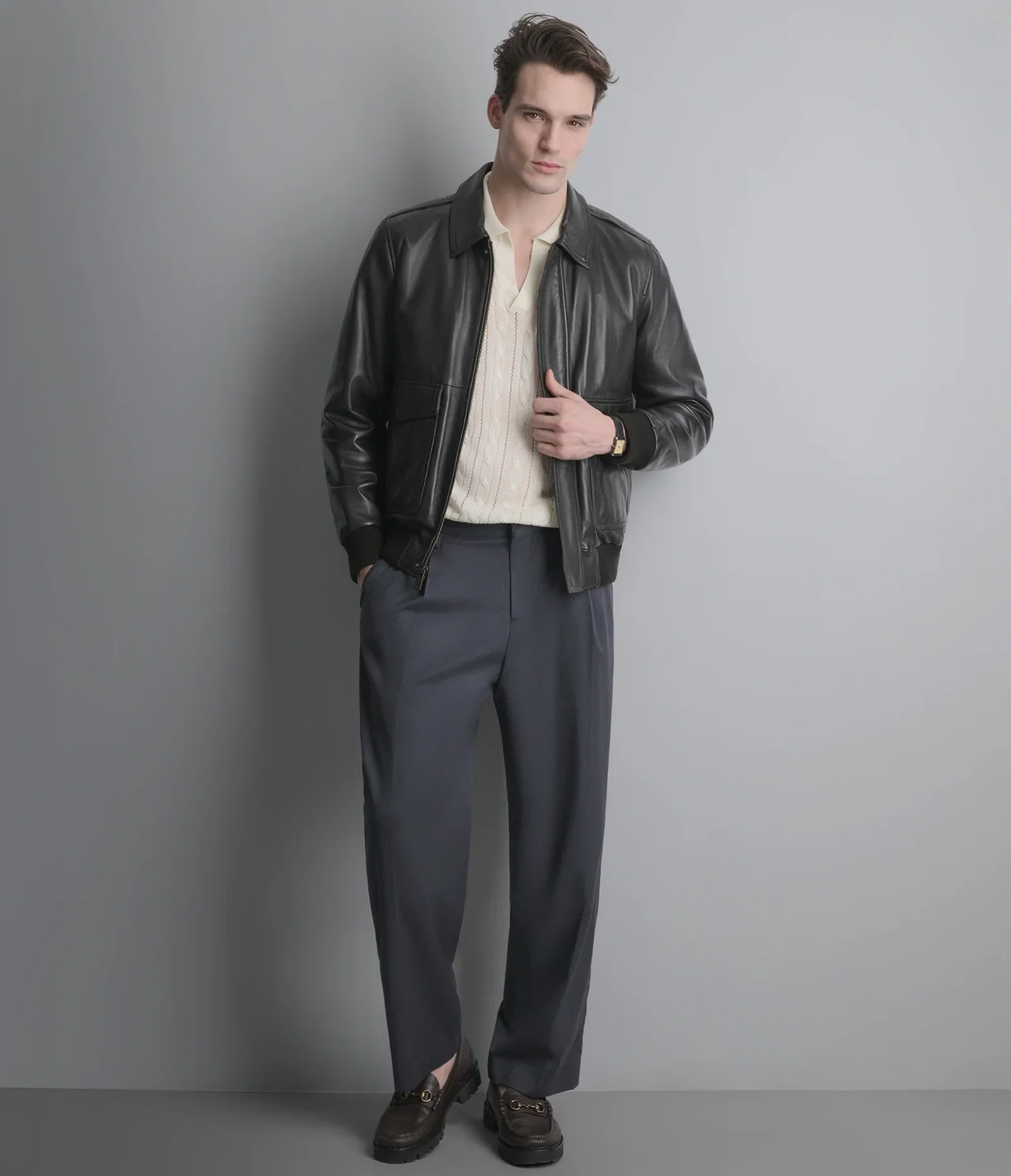Image of Chris Leather Bomber Jacket