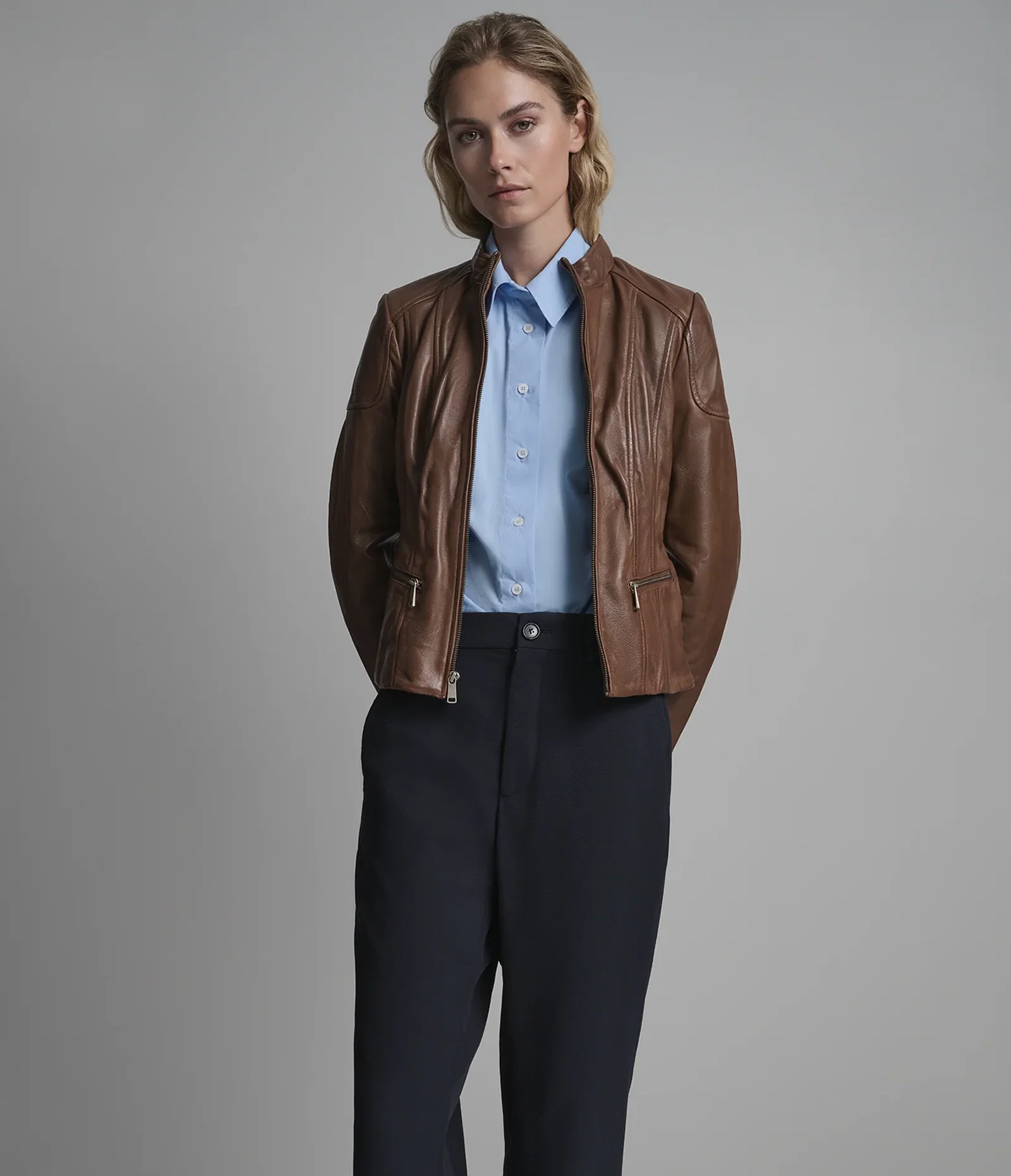 Image of Caitlin Leather Scuba Jacket