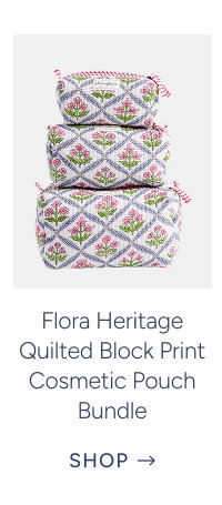 Flora Heritage Quilted Block Print Cosmetic Pouch Bundle (Set of 3)