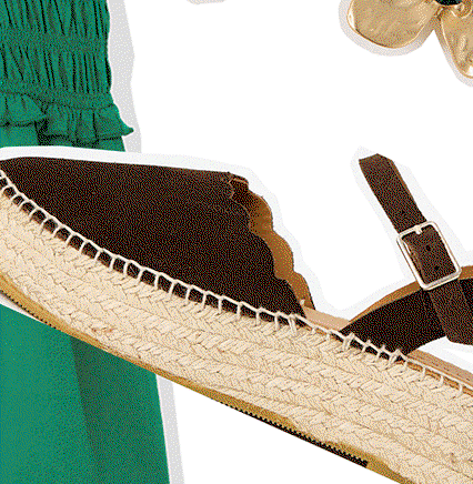 Chocolate Brown Suede Scalloped Edge Espadrille Sandals