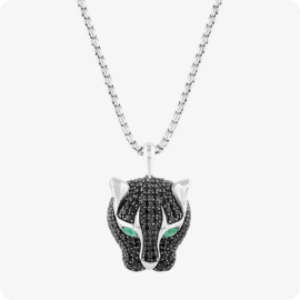 Effy Men's Black Spinel Panther Pendant with Green Onyx Eyes in Sterling Silver
