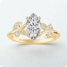 ArtCarved Marquise Diamond Floral with Milgrain Engagement Ring Setting in 14k Yellow Gold