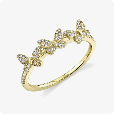 Shy Creation .15ctw. Diamond Butterfly Ring in 14k Yellow Gold