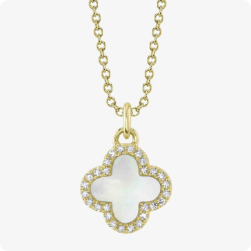 Shy Creation Diamond Mother of Pearl Clover Pendant in 14k Yellow Gold
