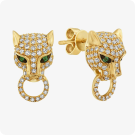 EFFY .61ctw. Diamond & Emerald Panther Earrings in 14k Yellow Gold