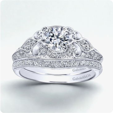 Gabriel & Co. "Abel" Vintage 14k White Gold Round Halo Setting ER11865R0W44JJ