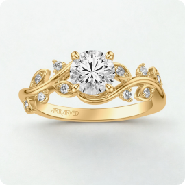 ArtCarved Diamond Floral Engagement Ring Setting in 14k Yellow Gold