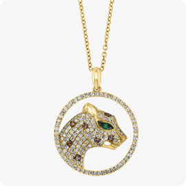 EFFY .63ctw. White Espresso Panther Pendant in 14k Yellow Gold