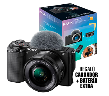 Pack Fnac Cámara EVIL Vlog Sony Alpha ZV-E10 + 16-50mm + Batería extra + Cargador USB