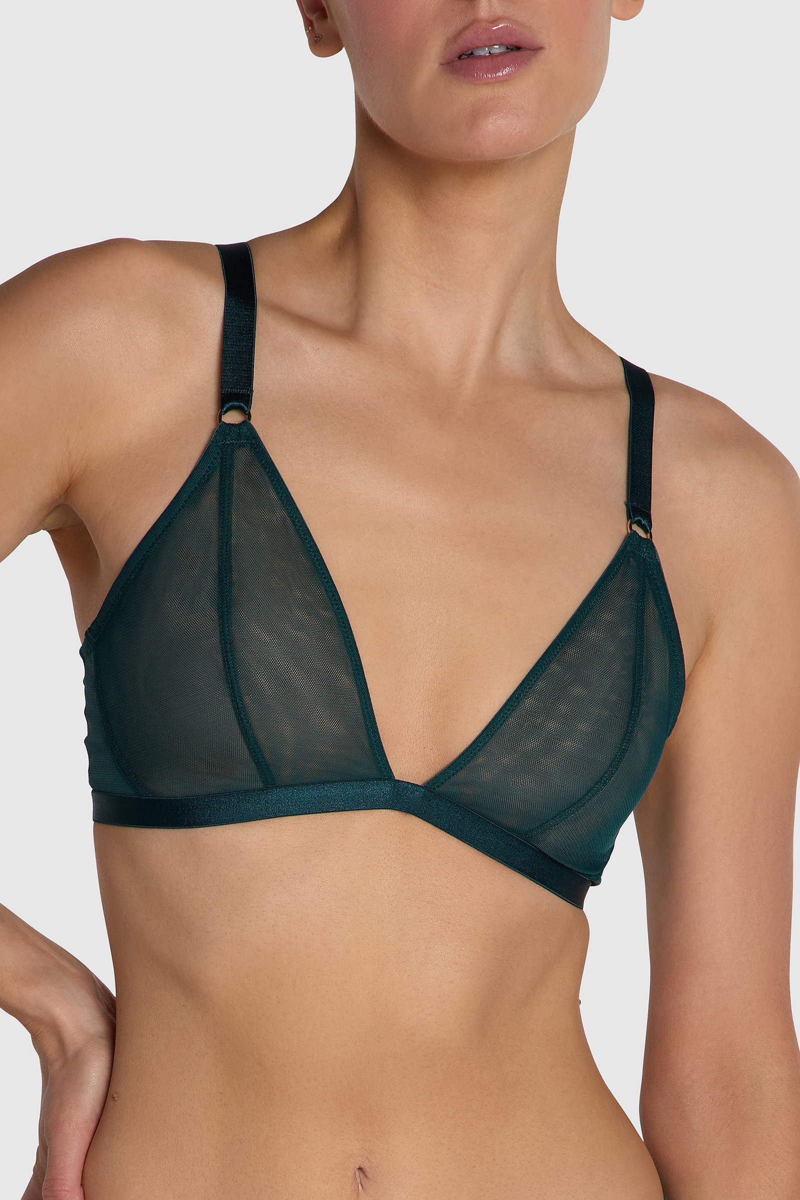 Image of The Anna Sheer Mesh Triangle Bralette Dark Teal