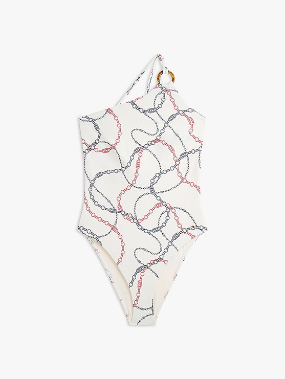 Print Tortoiseshell Ring One Shoulder Swimsuit