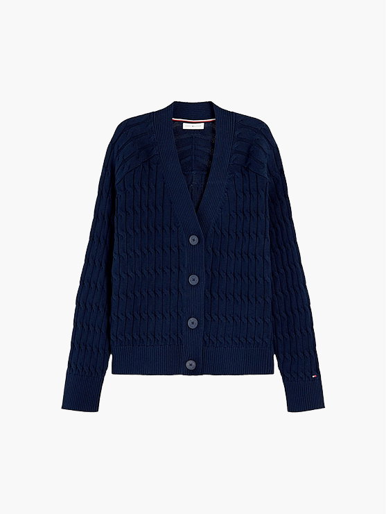 Cable Knit Oversized V Neck Cardigan