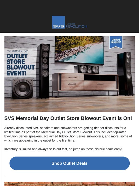 SVS Memorial Day Outlet Blowout! Historic Sale on Top-Rated Speakers and Subwoofers!