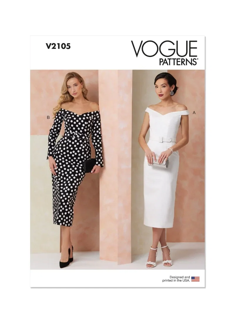 Image of Vogue Sewing Pattern 2105 (D5) Miss Dress with Petite Lines & Belt  4-6-8-10-12