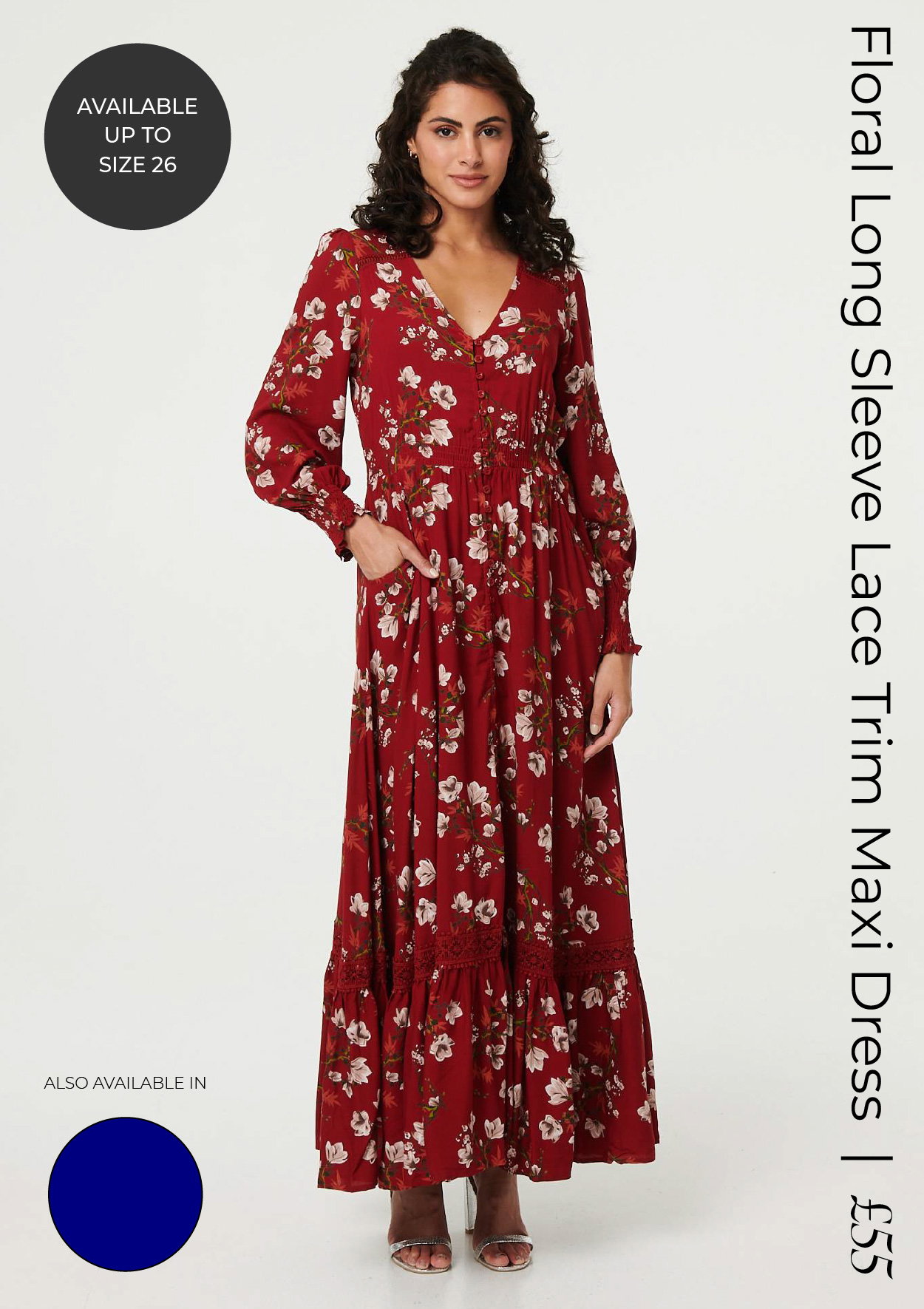 Floral Long Sleeve Lace Trim Maxi Dress | Shop Now