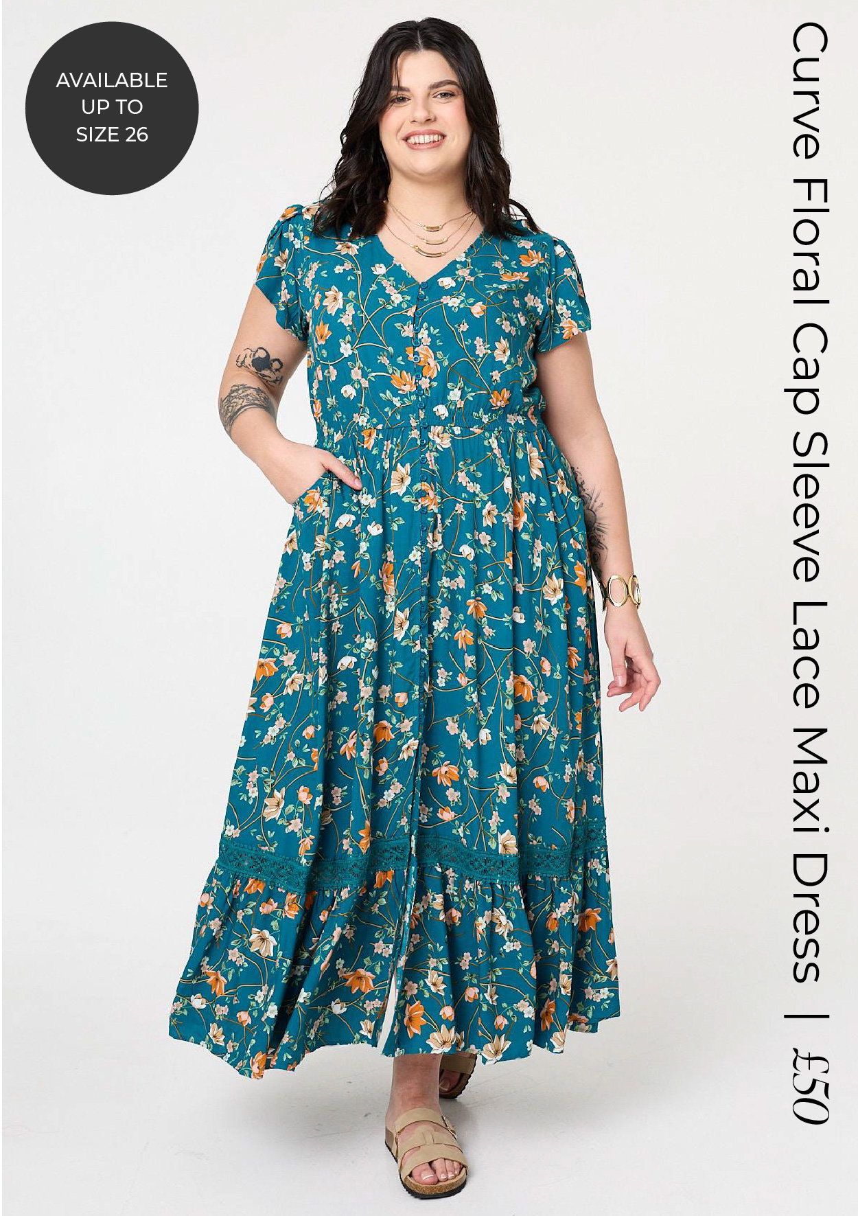 Curve Floral Cap Sleeve Lace Maxi Dress | Shop Now
