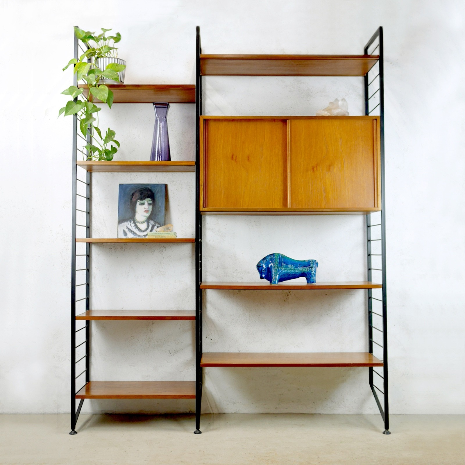 Vintage Mid Century 2 Bay Staples Ladderax Display Shelving Unit #103093