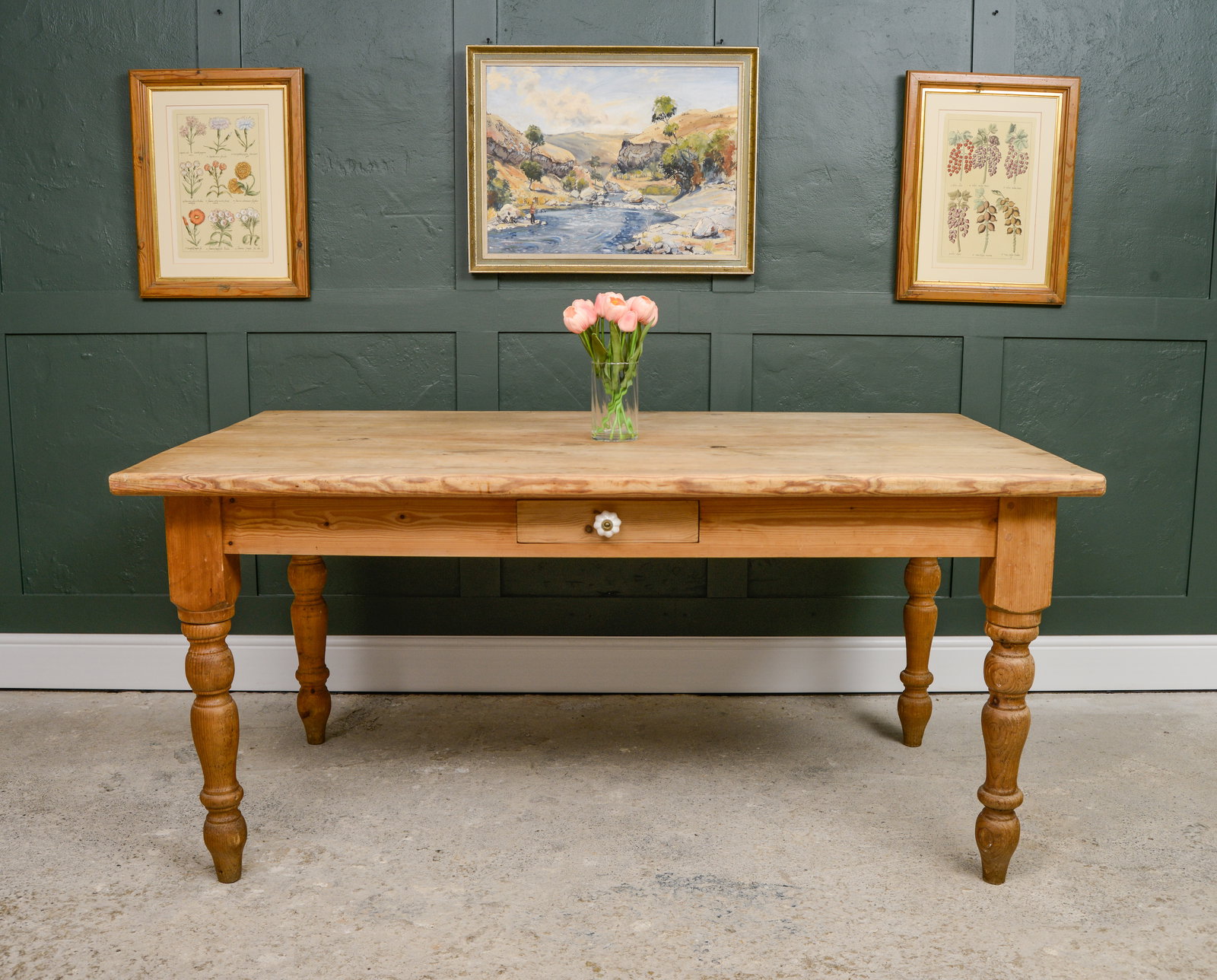 Pine Farmhouse Dining Table With Drawer   6 Seater   163 Cm 5.3 Ft