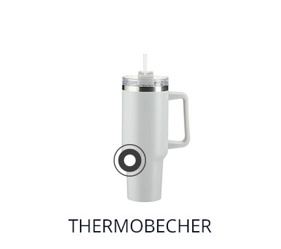 Freigestellte Abbildung eines hohen, grauen Thermobechers mit Griff und integriertem Strohhalm sowie der Beschriftung ‚THERMOBECHER‘.