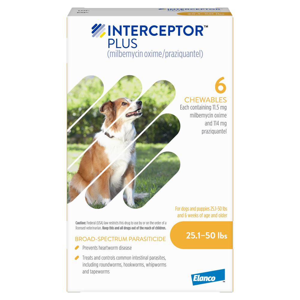 Image of Interceptor Plus for Dogs 25.1-50 lbs Yellow (6 Chews)