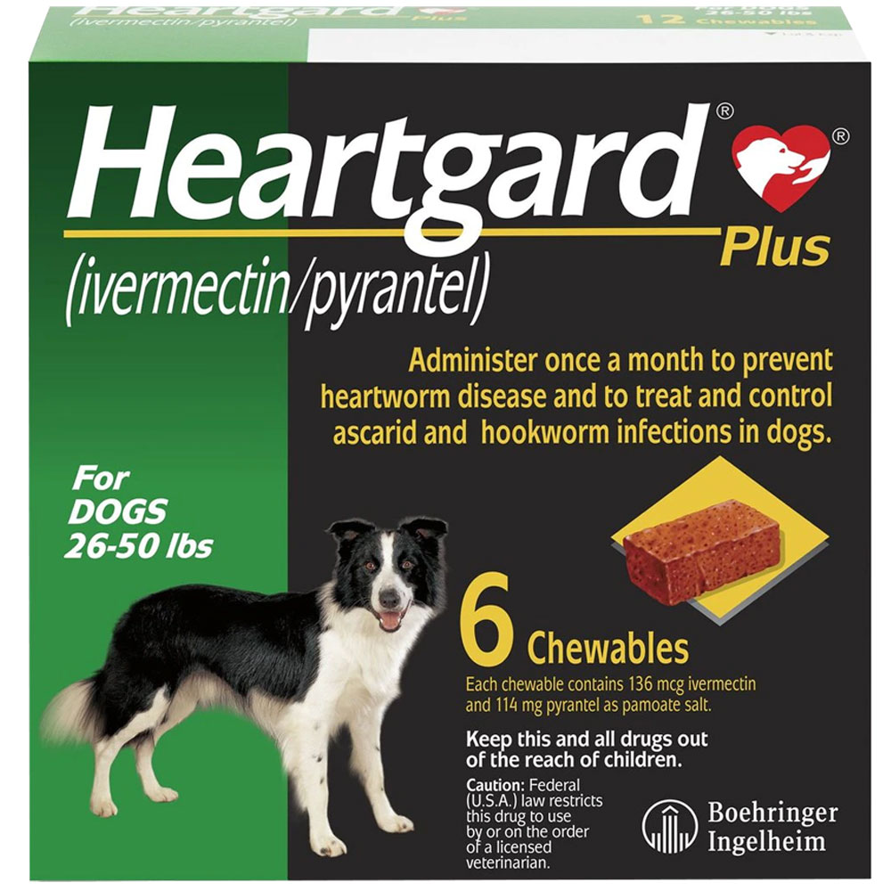 Image of Heartgard Plus 26-50 lbs Dogs, 6 Month, Chewable Tablets