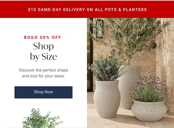 BOGO 50% OFF Shop by Size - Shop Now ($10 Same-Day Delivery On All Pots & Planters)