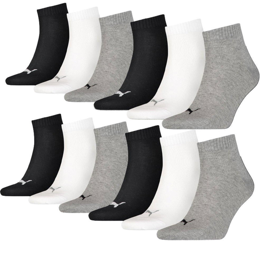 Image of Puma Quarter Sokken Plain 12-pack Zwart / Wit / Grijs