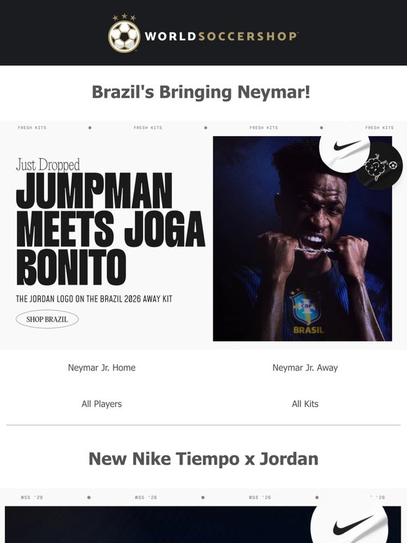 Brazil's bringing Neymar! Shop 2026 kits now 🇧🇷👕