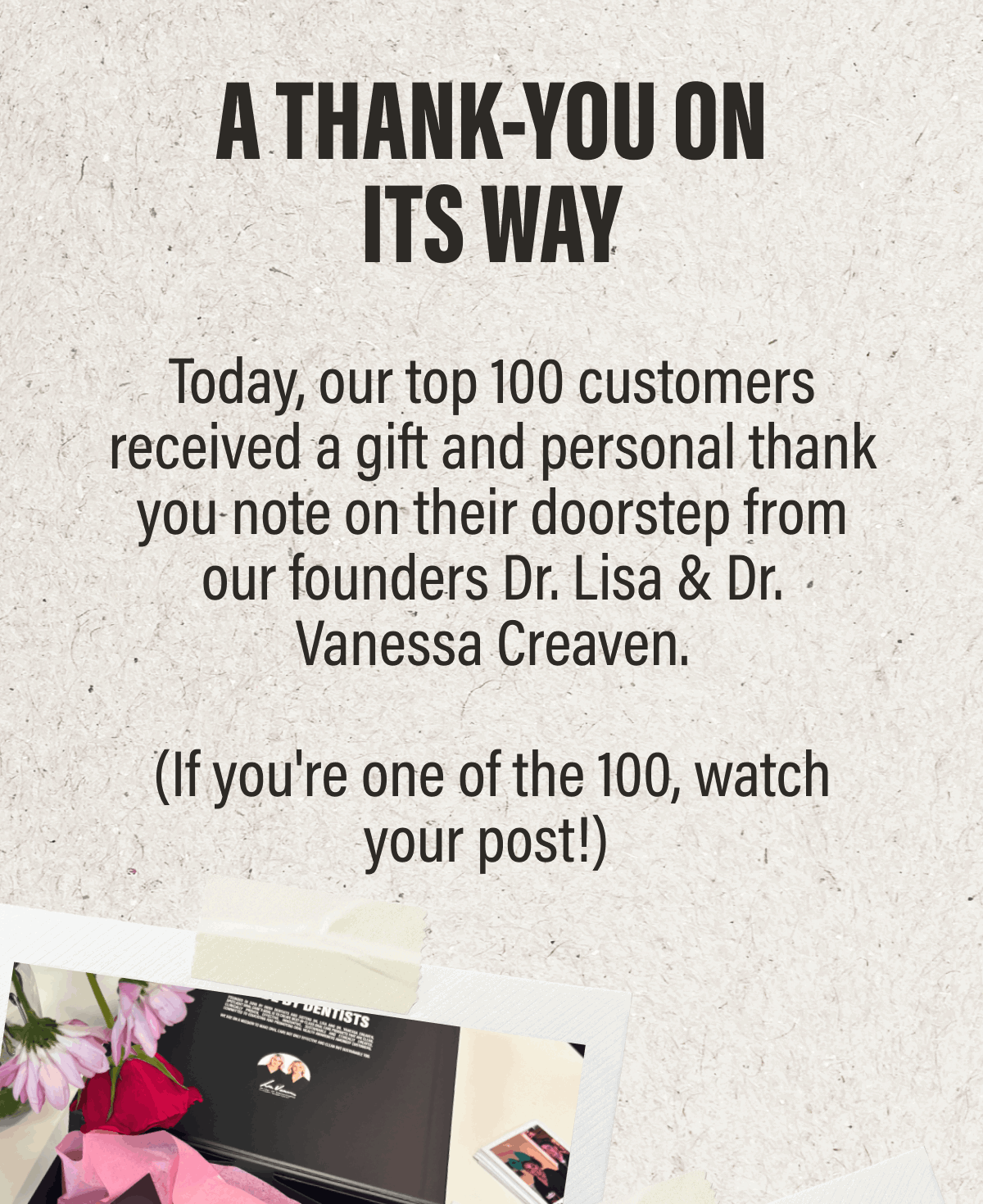 A thank-you on its way