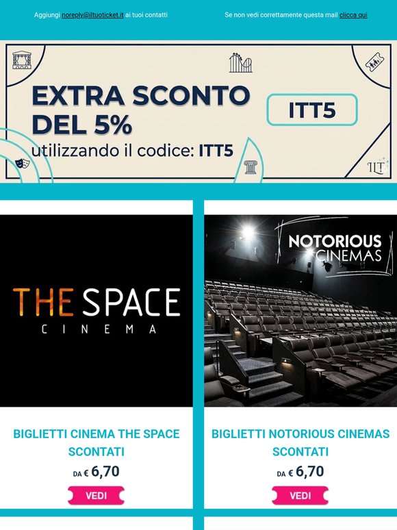 Extra Sconto del 5% subito per te su tutto il cinema!