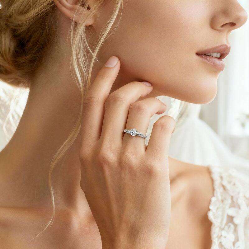 Simple Round Cut Promise Ring Twist Design Sterling Silver