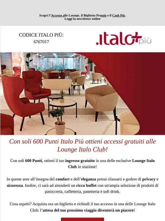Trasforma i tuoi Punti Italo Più in Premi e vantaggi imperdibili!