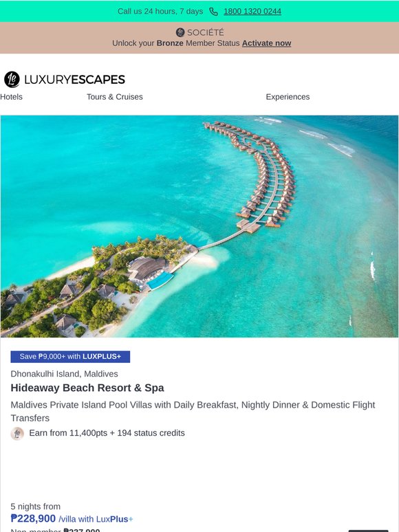 Maldives Private Island Pool Villas w. Daily Breakfast & Domestic Flight Transfers