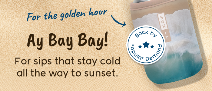 Ay Bay Bay sunset-inspired drinkware.