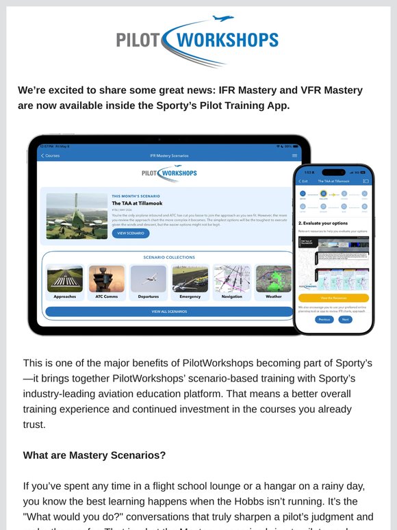 "Mastery" Scenarios are now available in the Sporty’s Pilot Training App
