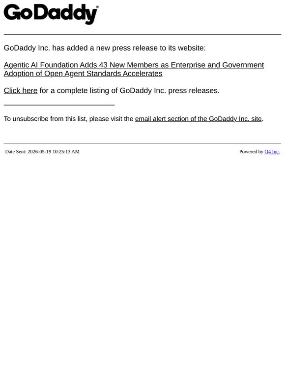 GoDaddy - Agentic AI Foundation Adds 43 New Members as Enterprise and Government Adoption of Open Agent Standards Accelerates