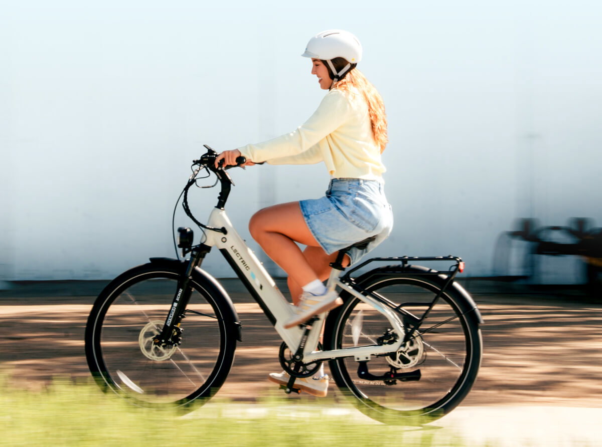 A woman riding XPress2 in a farmers market