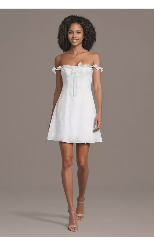 Ruffled Off-the-Shoulder Eyelet A-Line Dress