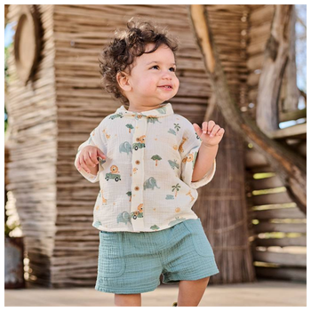 Baby-Set aus Hemd und Shorts, Safari - smaragdgrün