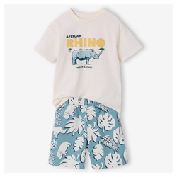 Jungen-Set aus T-Shirt und Shorts AFRICAN RHINO - wollweiß