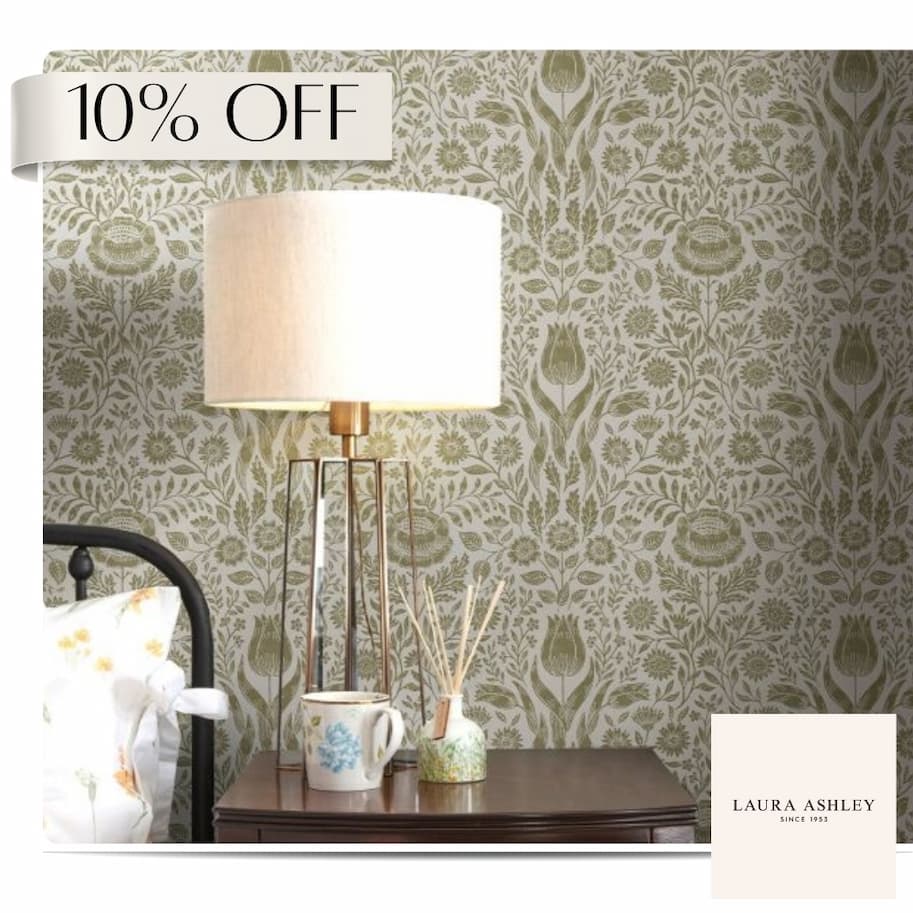Laura Ashley Ashstead Damask Wallpaper Hedgerow Green 143333