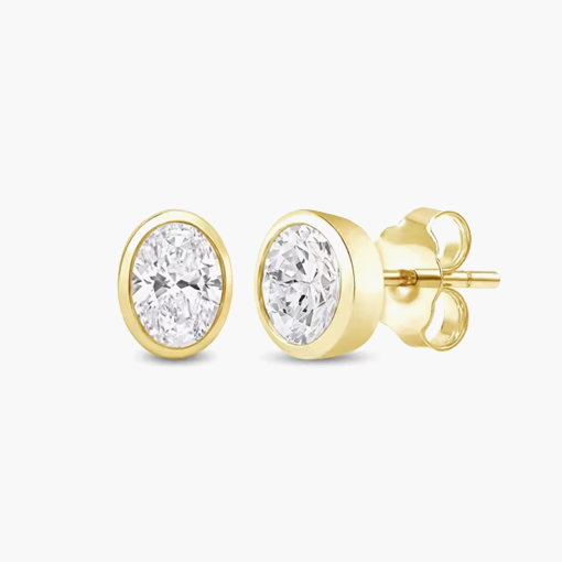 Lab Grown Diamond Oval-Shaped Bezel-Set Solitaire Stud Earrings in 14K Yellow Gold