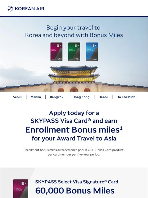 [Korean Air] Earn up to 60,000 Bonus Miles this summer