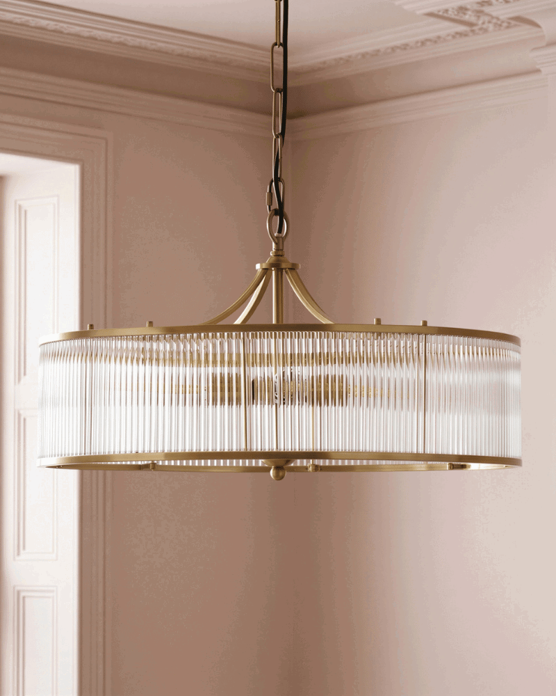 athena chandelier in antiqued brass and glass